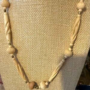 Rustic Tan Beaded Necklace with Twisted Cord